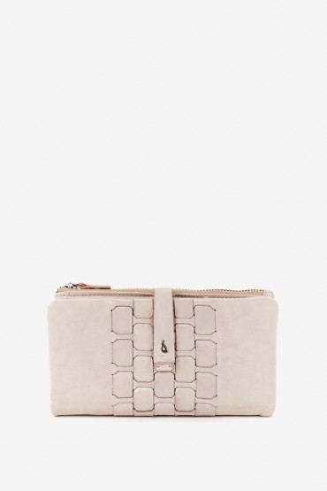 Women's large wallet in beige braided leather