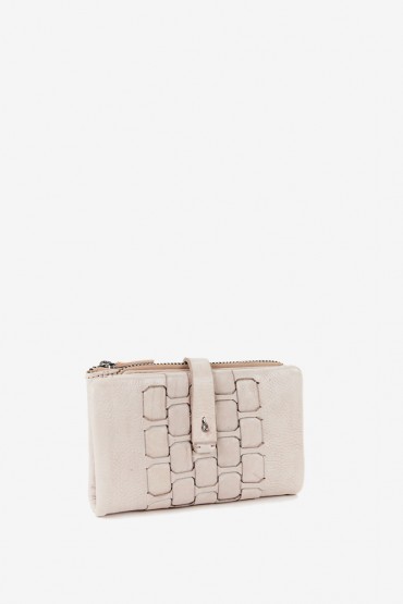 Women's medium wallet in beige braided leather