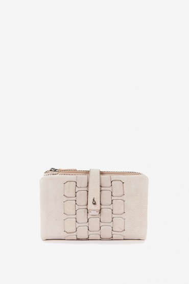 Women's medium wallet in beige braided leather