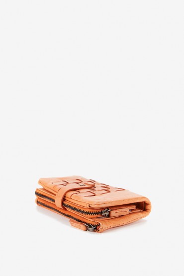 Women's medium wallet in orange braided leather