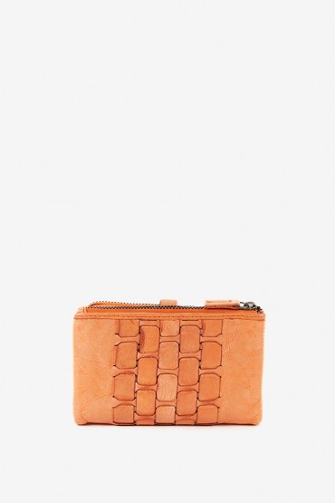 Women's medium wallet in orange braided leather