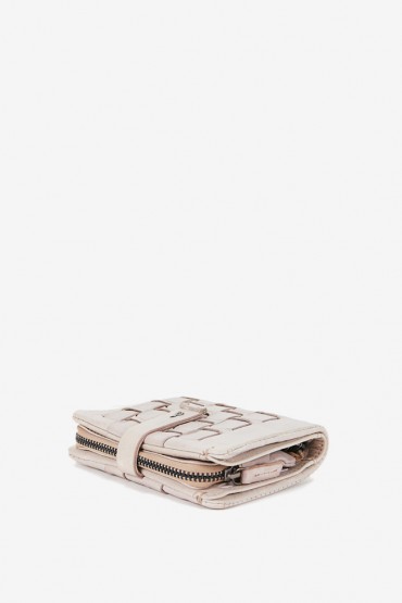 Women's small wallet in beige braided leather