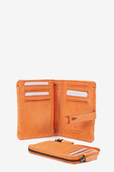 Women's small wallet in orange braided leather