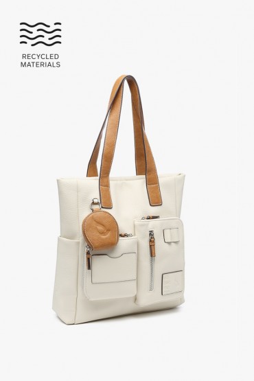 Women's shopper bag in beige recycled materials