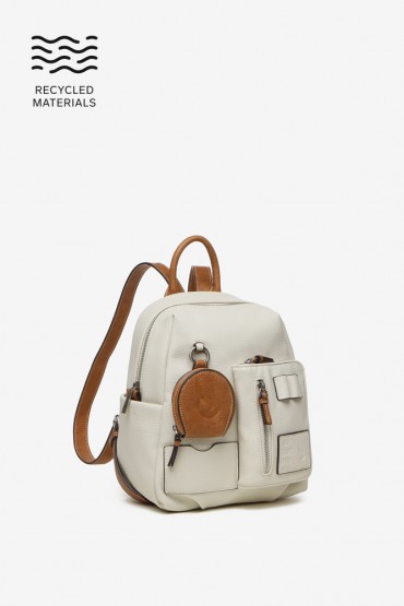 Women's backpack in beige recycled materials