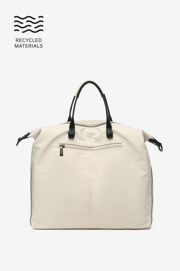 Women's shopper bag in beige recycled fabrics