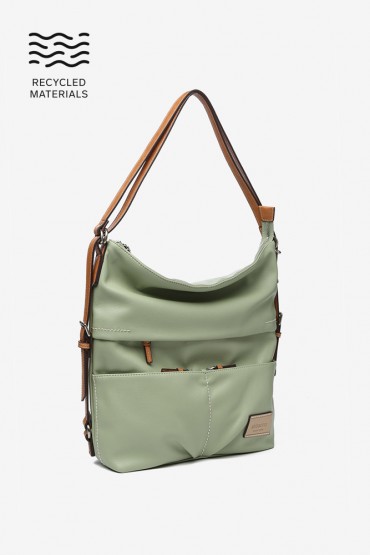 Bolso-mochila de mujer en materiales reciclados verde Abbacino