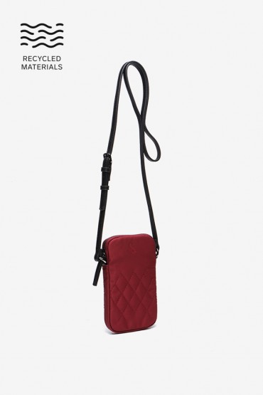 Women's burgundy mini phone bag in recycled materials