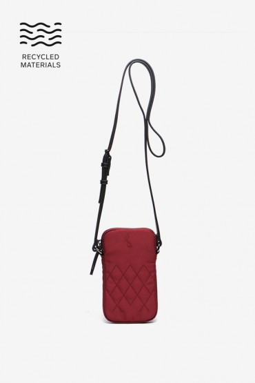 Women's burgundy mini phone bag in recycled materials