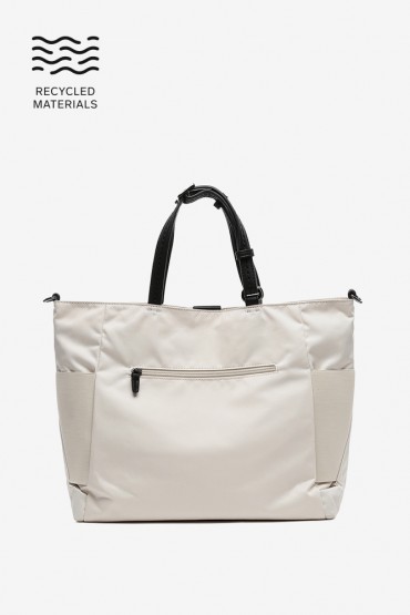 Women's beige shopper bag in recycled materials