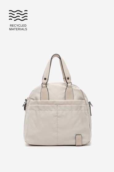 Women's beige bowling bag in recycled materials