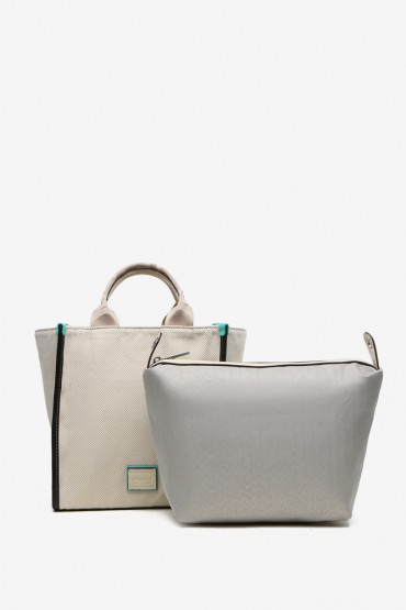 Women's shopper bag in beige fabric