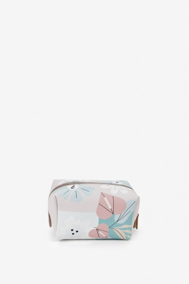 Women's medium leather cosmetic bag with floral print