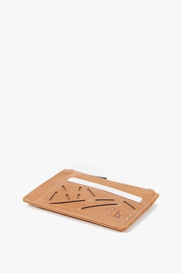 Women's card holder in cognac die-cut leather