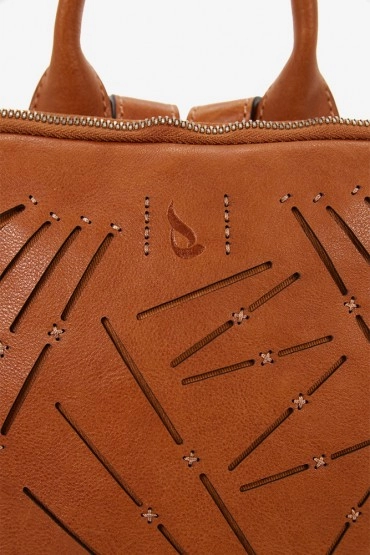 Women's backapack in cognac die-cut leather