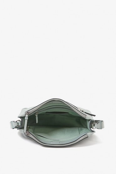 Women's crossbody bag in green die-cut leather