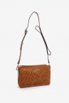 Women\'s small crossbody bag in cognac die-cut leather