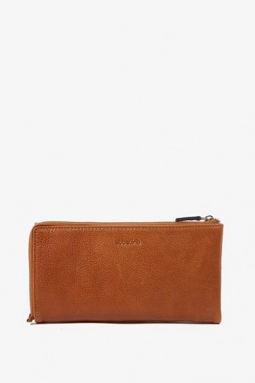 Women's large wallet in cognac die-cut leather