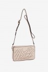 Women\'s small crossbody bag in beige die-cut leather