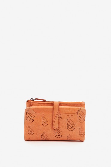 Women's medium wallet in orange die-cut leather