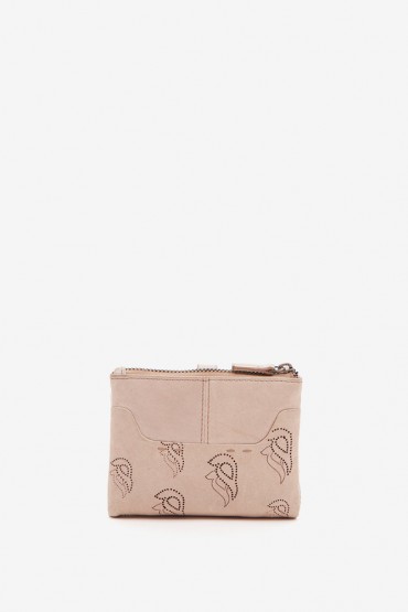 Women's small wallet in beige die-cut leather