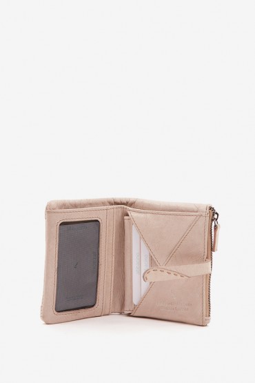 Women's small wallet in beige die-cut leather