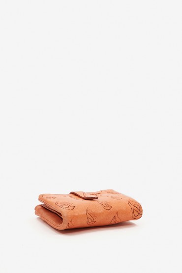 Women's small wallet in orange die-cut leather