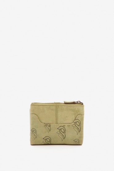 Women's small wallet in green die-cut leather