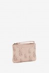 Women\'s coin purse in beige die-cut leather
