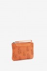 Women\'s coin purse in orange die-cut leather
