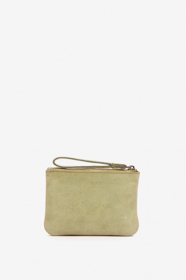 Women's coin purse in green die-cut leather