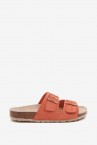 Woman\'s flat sandal in orange suede