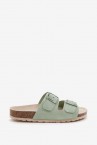 Woman\'s flat sandal in green suede