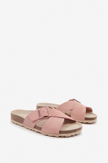 Women's flat sandal with buckle in pink