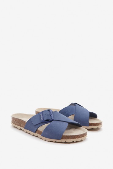Women's flat sandal with buckle in blue
