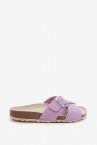 Women\'s flat sandal with buckle in mauve