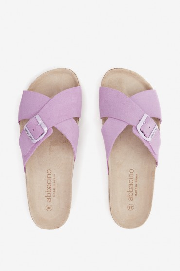 Women's flat sandal with buckle in mauve