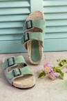 Women\'s flat esparto sandal in green tones