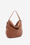 Women\'s hobo bag in cognac die-cut leather