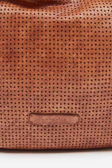 Women's hobo bag in cognac die-cut leather