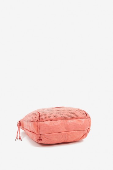 Women's hobo bag in koral die-cut leather