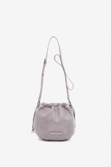 Women's crossbody bag in lavender die-cut leather