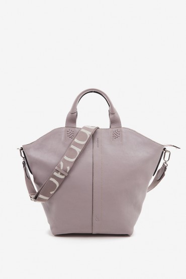 Women's lavender leather shopper bag