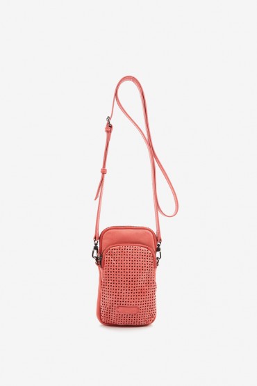 Mobile phone bag in koral die-cut leather
