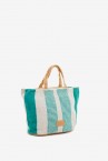 Small raffia basket with turquoise and white striped print