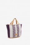 Small raffia basket with lavender and white striped print
