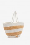 White and beige striped beach bag