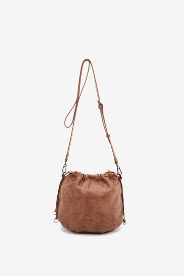 Women's crossbody bag in cognac die-cut leather