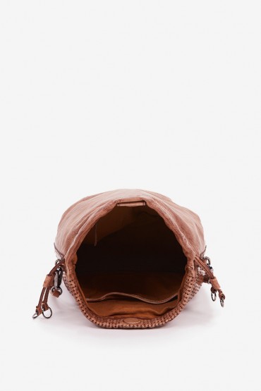 Women's crossbody bag in cognac die-cut leather