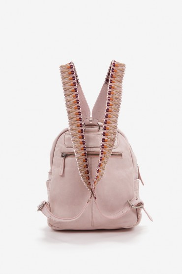 Women's backpack in pink washed leather